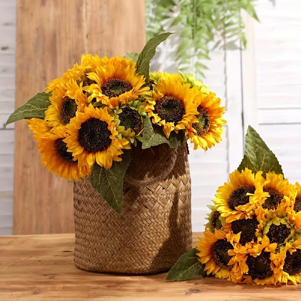 Planet Gates 4 4 Bunches, Sunflower Artificial Bundles With Stems Bouquet Fake Plants UV Resistant Plastic Greenery Faux Outdoor Flower Plants No Fade For Garden Porch Window Box Decorating