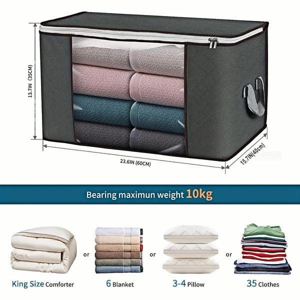 Planet Gates 4/6/8pcs Durable 90L Large Storage Bags with Handles - Foldable Closet Organizer for Clothing, Blankets, Comforters,  Pillows, and Toys - Thick Fabric for Maximum Protection and Convenience (Gray) Bedroom Accessories