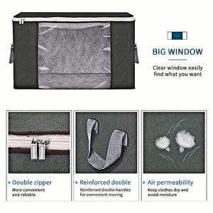 Planet Gates 4/6/8pcs Durable 90L Large Storage Bags with Handles - Foldable Closet Organizer for Clothing, Blankets, Comforters,  Pillows, and Toys - Thick Fabric for Maximum Protection and Convenience (Gray) Bedroom Accessories