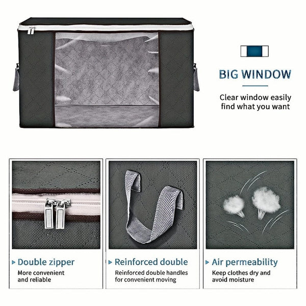 Planet Gates 4/6/8pcs Durable 90L Large Storage Bags with Handles - Foldable Closet Organizer for Clothing, Blankets, Comforters,  Pillows, and Toys - Thick Fabric for Maximum Protection and Convenience (Gray) Bedroom Accessories