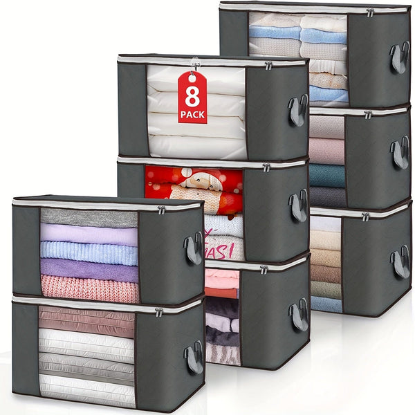Planet Gates 4/6/8pcs Durable 90L Large Storage Bags with Handles - Foldable Closet Organizer for Clothing, Blankets, Comforters,  Pillows, and Toys - Thick Fabric for Maximum Protection and Convenience (Gray) Bedroom Accessories