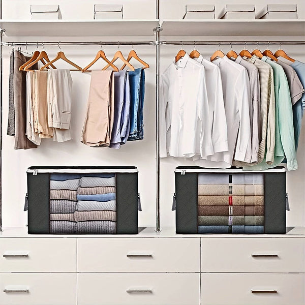 Planet Gates 4/6/8pcs Durable 90L Large Storage Bags with Handles - Foldable Closet Organizer for Clothing, Blankets, Comforters,  Pillows, and Toys - Thick Fabric for Maximum Protection and Convenience (Gray) Bedroom Accessories