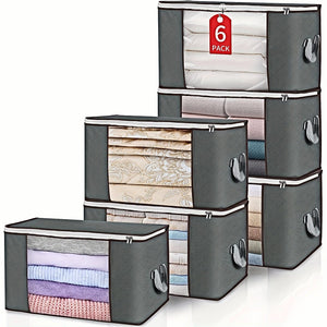 Planet Gates 4/6/8pcs Durable 90L Large Storage Bags with Handles - Foldable Closet Organizer for Clothing, Blankets, Comforters,  Pillows, and Toys - Thick Fabric for Maximum Protection and Convenience (Gray) Bedroom Accessories