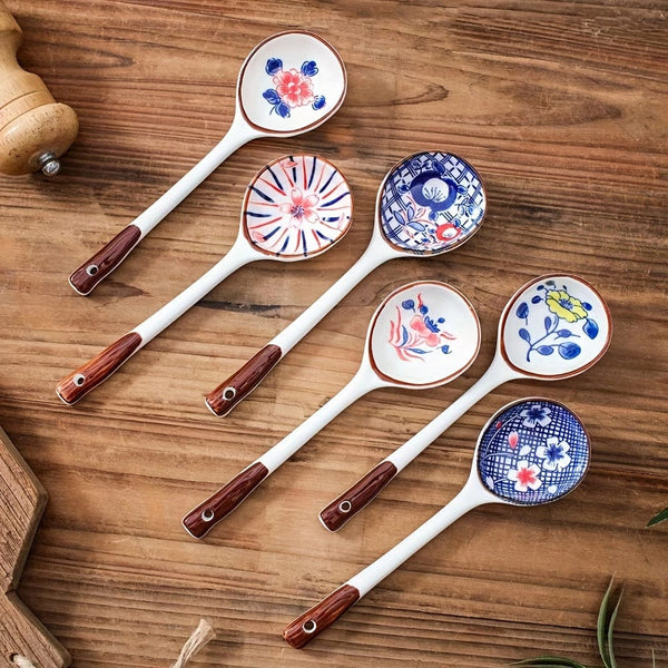 Planet Gates 4/6pcs Ceramic Spoons Set, Ceramic Soup Spoon, Creative Milk Spoon, Ramen Spoon, Stirring Spoon, Dishwasher Safe, Spring Festival Gifts For Parents, Family, Friends, Grandparents, Valentine's Day Gifts, Tableware Accessories