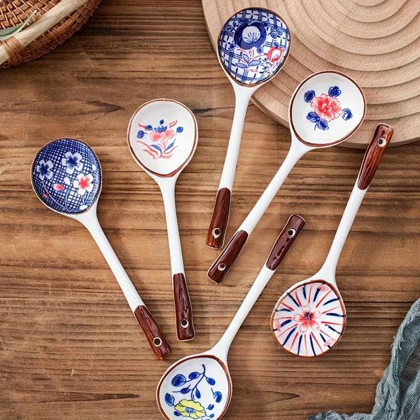 Planet Gates 4/6pcs Ceramic Spoons Set, Ceramic Soup Spoon, Creative Milk Spoon, Ramen Spoon, Stirring Spoon, Dishwasher Safe, Spring Festival Gifts For Parents, Family, Friends, Grandparents, Valentine's Day Gifts, Tableware Accessories