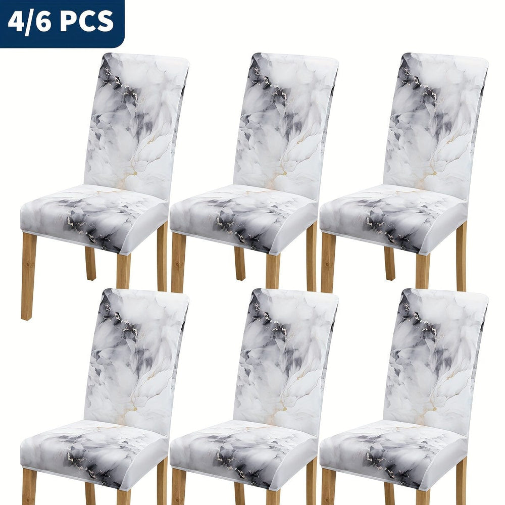 Planet Gates 4/6pcs Marble Pattern Chair Slipcovers, Dining Chair Cover, Furniture Protective Cover, For Dining Room Living Room Office Home Decor