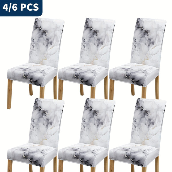 Planet Gates 4/6pcs Marble Pattern Chair Slipcovers, Dining Chair Cover, Furniture Protective Cover, For Dining Room Living Room Office Home Decor