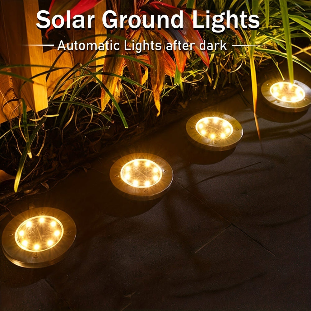 Planet Gates Warm Light / 8 Packs 4/8/12 Pack Solar Floor Lamp, Outdoor Waterproof Landscape Lights, 8 LED Solar Ground Lights, Solar Disk Lights, Waterproof Garden In-Ground Pathway Lights, Landscape Lawn Lighting, For Pathway Yard Walkway Patio Lawn