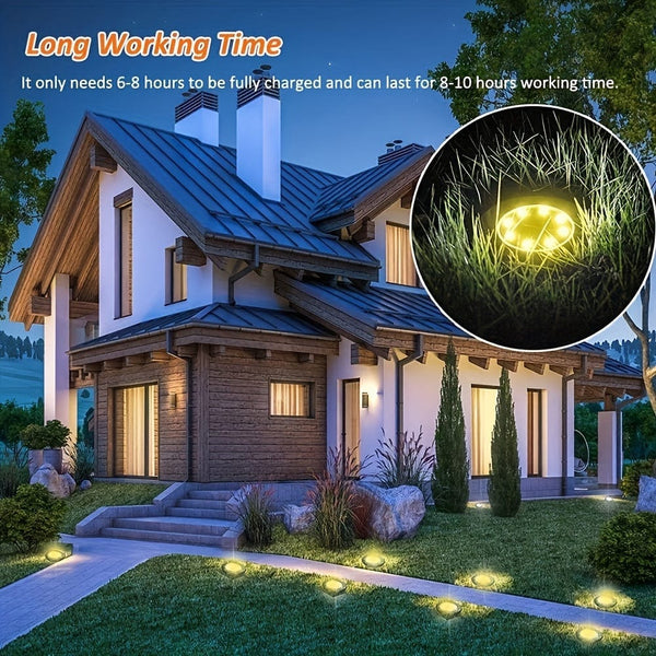 Planet Gates 4/8/12 Pack Solar Floor Lamp, Outdoor Waterproof Landscape Lights, 8 LED Solar Ground Lights, Solar Disk Lights, Waterproof Garden In-Ground Pathway Lights, Landscape Lawn Lighting, For Pathway Yard Walkway Patio Lawn