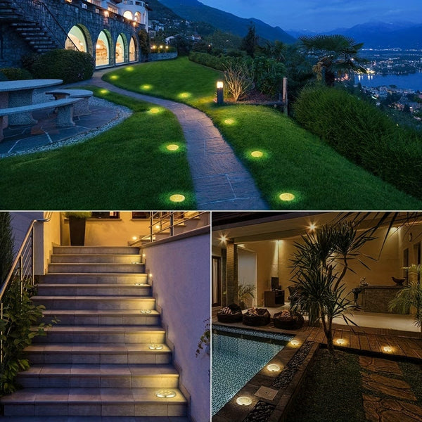 Planet Gates 4/8pcs LED Ground Spot Solar Lights, Outdoor Landscape Lights, Solar Disk Lights, Garden In-Ground Pathway Lights Landscape Lawn Lighting, Solar Energy Floor Lamp, 8 LED Solar Ground Lights, For Pathway Yard Walkway Patio