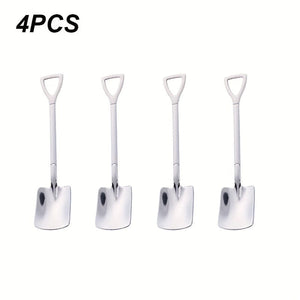Planet Gates 4/8pcs Stainless Steel Coffee Scoops, Creative Shovel Shape Tea Spoons, Ice Cream Spoon, Tableware Cutlery Set, Kitchen Accessories