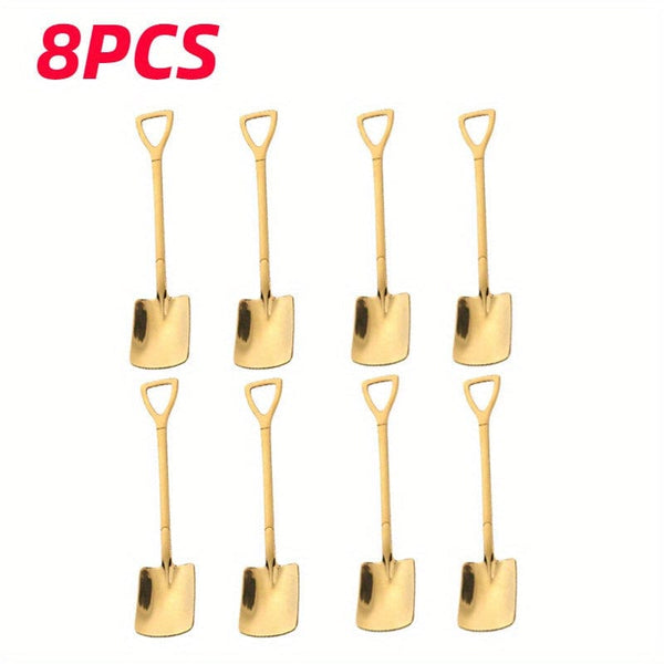 Planet Gates 4/8pcs Stainless Steel Coffee Scoops, Creative Shovel Shape Tea Spoons, Ice Cream Spoon, Tableware Cutlery Set, Kitchen Accessories