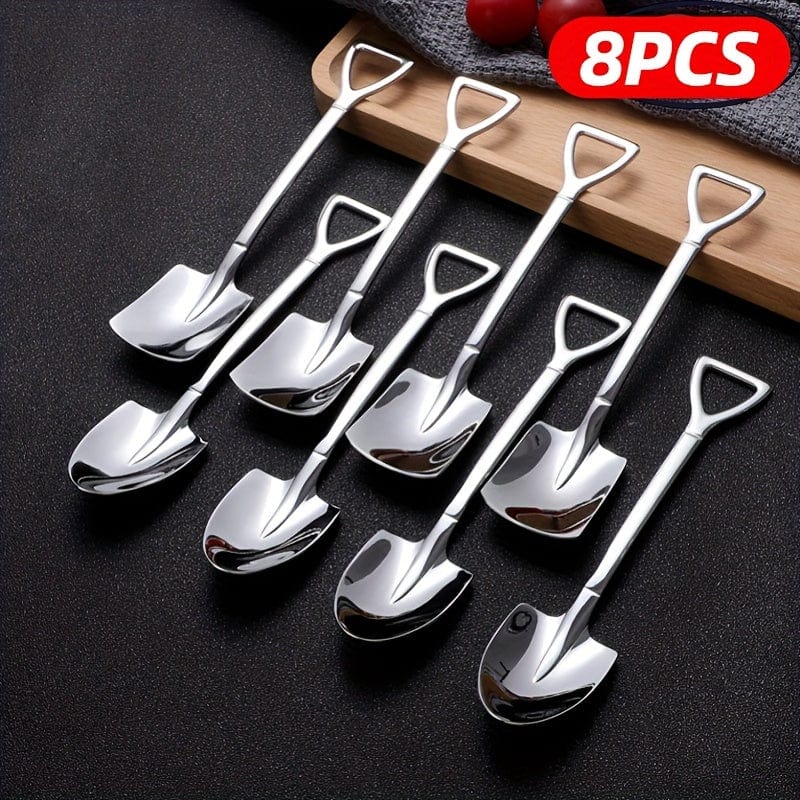 Planet Gates 4/8pcs Stainless Steel Coffee Scoops, Creative Shovel Shape Tea Spoons, Ice Cream Spoon, Tableware Cutlery Set, Kitchen Accessories