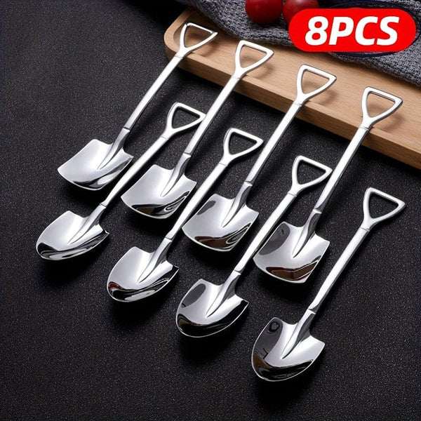 Planet Gates 4/8pcs Stainless Steel Coffee Scoops, Creative Shovel Shape Tea Spoons, Ice Cream Spoon, Tableware Cutlery Set, Kitchen Accessories
