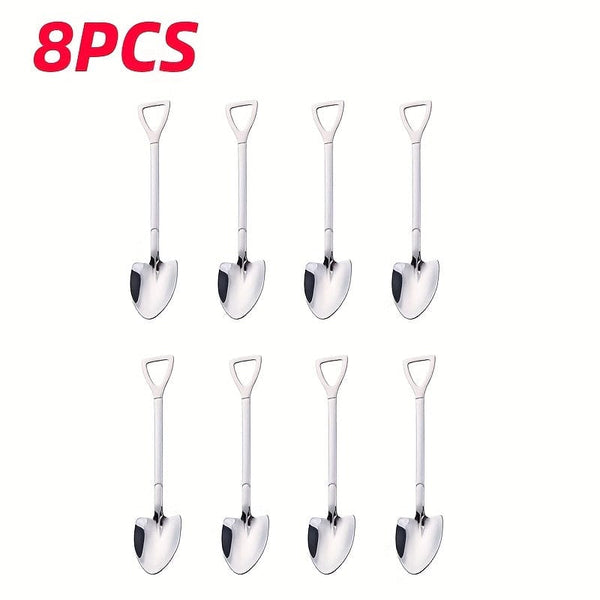Planet Gates 4/8pcs Stainless Steel Coffee Scoops, Creative Shovel Shape Tea Spoons, Ice Cream Spoon, Tableware Cutlery Set, Kitchen Accessories