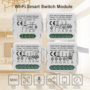 Planet Gates 4 Gang Tuya Wifi Smart Light Switch Module Supports 2 Way Control, App Remote Control DIY Breaker 100-240V, Work with Alexa Google Home