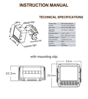 Planet Gates 4 Gang Tuya Wifi Smart Light Switch Module Supports 2 Way Control, App Remote Control DIY Breaker 100-240V, Work with Alexa Google Home