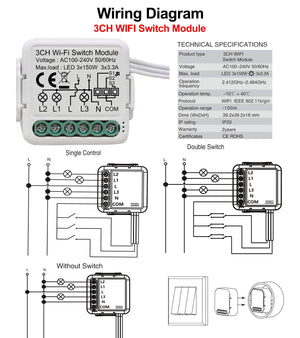 Planet Gates 4 Gang Tuya Wifi Smart Light Switch Module Supports 2 Way Control, App Remote Control DIY Breaker 100-240V, Work with Alexa Google Home