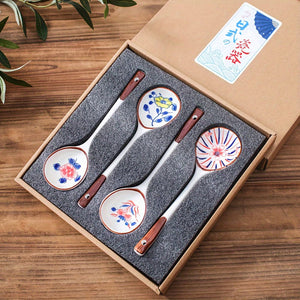 Planet Gates 4 Gift Boxes 4/6pcs Ceramic Spoons Set, Ceramic Soup Spoon, Creative Milk Spoon, Ramen Spoon, Stirring Spoon, Dishwasher Safe, Spring Festival Gifts For Parents, Family, Friends, Grandparents, Valentine's Day Gifts, Tableware Accessories