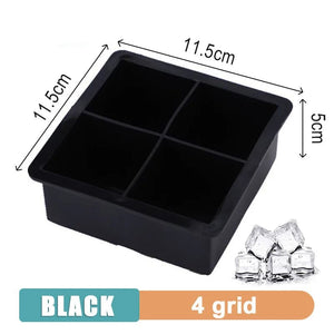 Planet Gates 4 grid- Black-Cover / 1PC 160 Grid Big Ice Tray Mold Giant Jumbo Large Food Grade Silicone Ice Cube Square Tray Mold DIY Ice Maker Ice Cube Tray