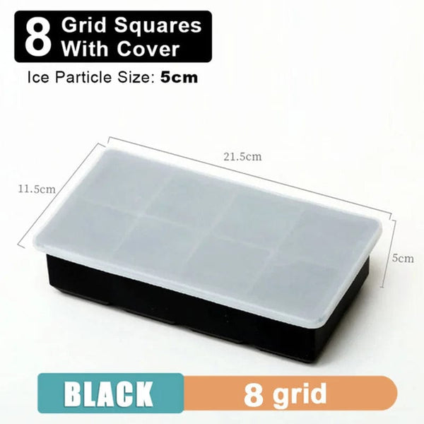 Planet Gates 4 grid- Black-Cover / 1PC 160 Grid Big Ice Tray Mold Giant Jumbo Large Food Grade Silicone Ice Cube Square Tray Mold DIY Ice Maker Ice Cube Tray