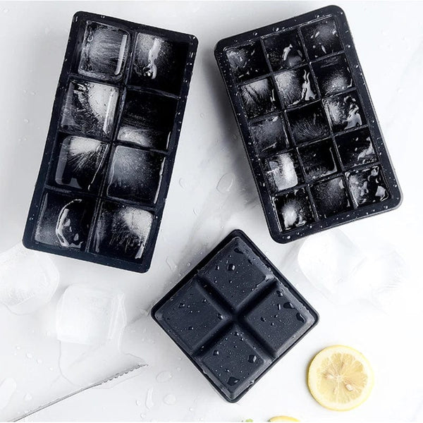 Planet Gates 4 grid- Black-Cover / 1PC 160 Grid Big Ice Tray Mold Giant Jumbo Large Food Grade Silicone Ice Cube Square Tray Mold DIY Ice Maker Ice Cube Tray