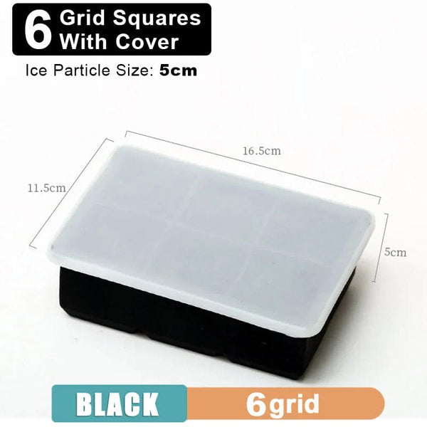 Planet Gates 4 grid- Black-Cover / 1PC 160 Grid Big Ice Tray Mold Giant Jumbo Large Food Grade Silicone Ice Cube Square Tray Mold DIY Ice Maker Ice Cube Tray