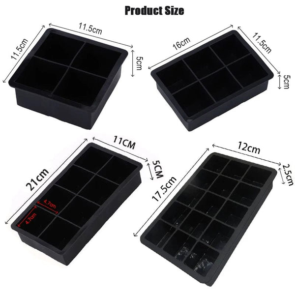 Planet Gates 4 grid- Black-Cover / 1PC 160 Grid Big Ice Tray Mold Giant Jumbo Large Food Grade Silicone Ice Cube Square Tray Mold DIY Ice Maker Ice Cube Tray