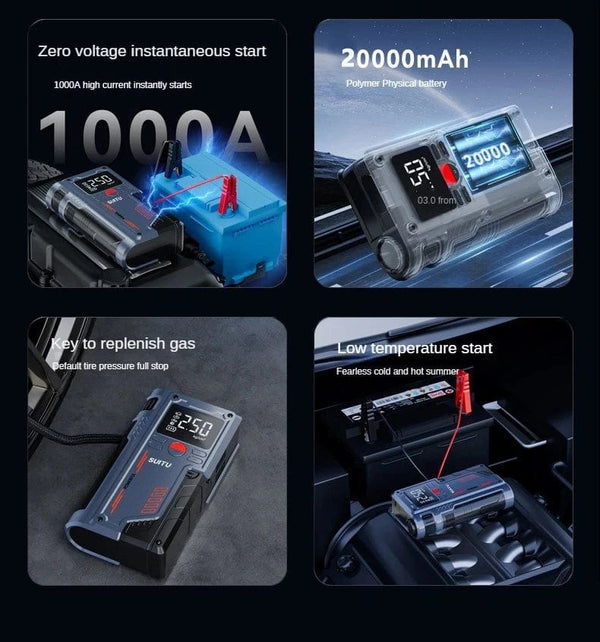Planet Gates 4 In 1 Car Jump Starter With 150PSI Air Compressor 20000mAh Portable Booster Charger 1000A Powerful Car Battery Starting Device