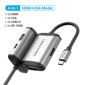 Planet Gates 4-in-1 HDMI VGA / CHINA Vention USB C HUB Type C to USB 3.0 Dock Station USB C HDMI RJ45 4K for MacBook Pro Air Accessories Type C 3.1 Splitter USB HUB