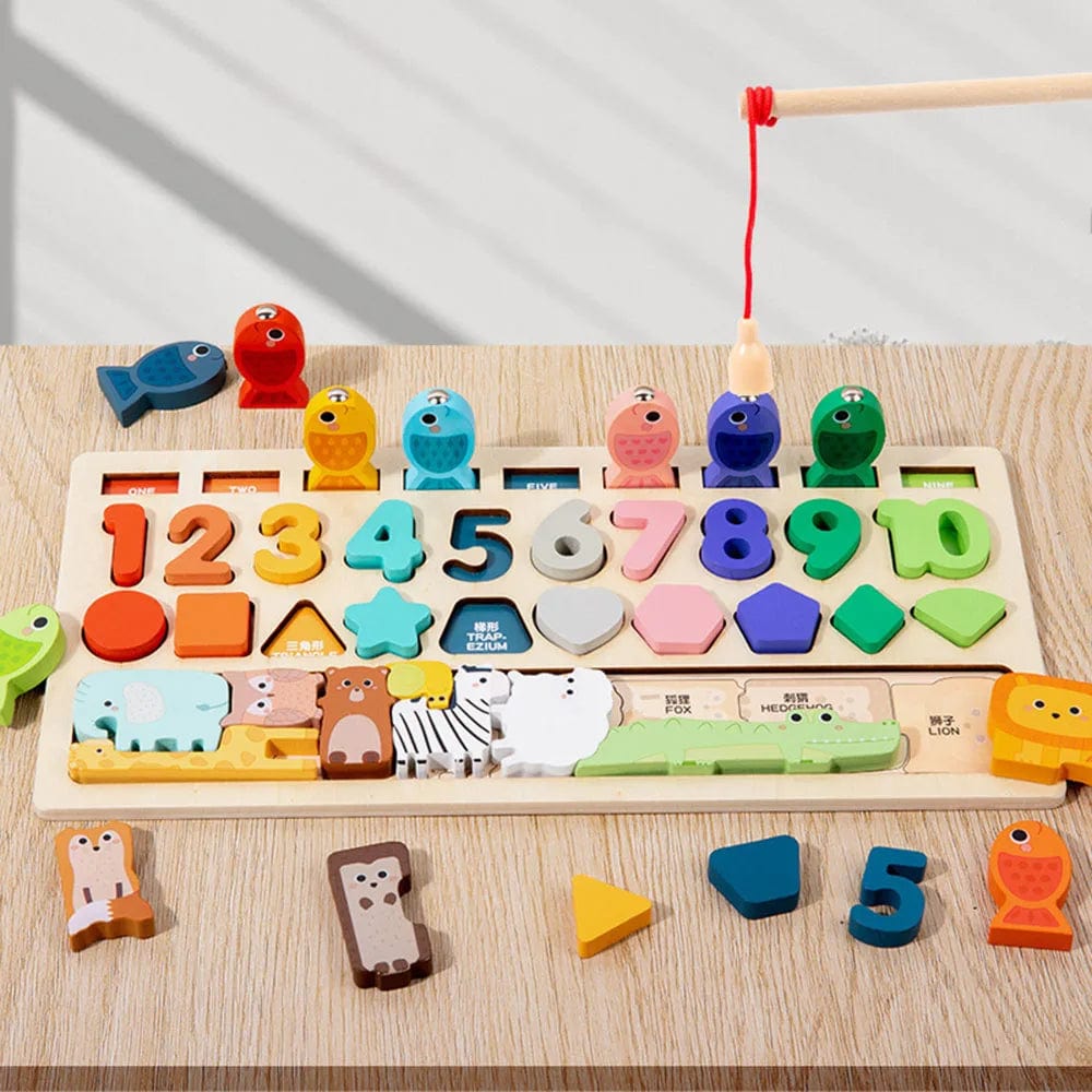 Planet Gates 4-in-1 Toddler Montessori Toys Shape & Number Matching,Fishing Game,Animal PuzzleTo Exercise Fine Motor Skills For Boys and Girlsl
