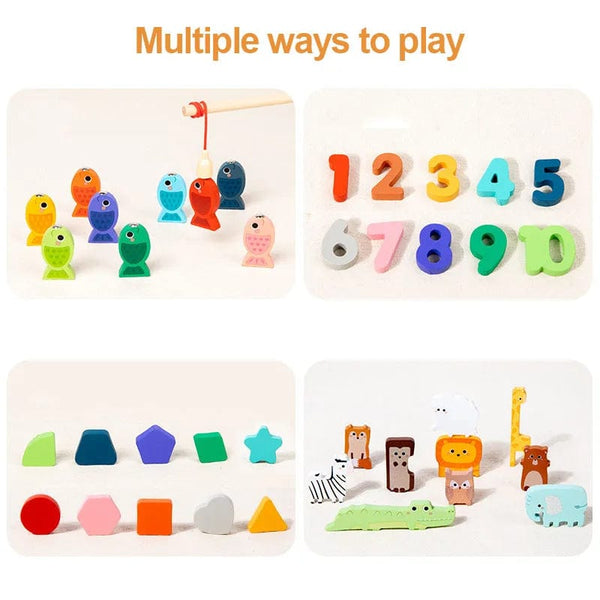 Planet Gates 4-in-1 Toddler Montessori Toys Shape & Number Matching,Fishing Game,Animal PuzzleTo Exercise Fine Motor Skills For Boys and Girlsl
