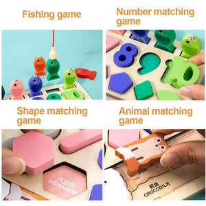 Planet Gates 4-in-1 Toddler Montessori Toys Shape & Number Matching,Fishing Game,Animal PuzzleTo Exercise Fine Motor Skills For Boys and Girlsl