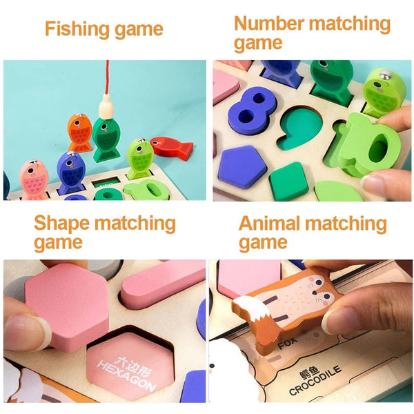 Planet Gates 4-in-1 Toddler Montessori Toys Shape & Number Matching,Fishing Game,Animal PuzzleTo Exercise Fine Motor Skills For Boys and Girlsl