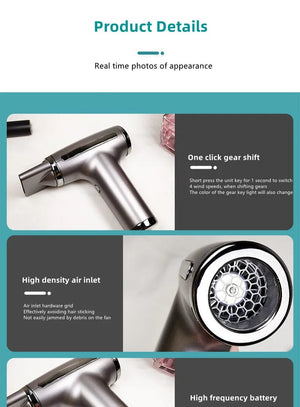 Planet Gates 4 in 1 Wireless Hair Dryer Multifunctional Electric Air Duster Blower Travel Portable USB Rechargeable Negative Ions Blow Dryer