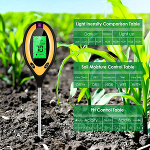 Planet Gates 4 In 1 / Yellow 1pc 4-in-1 Soil Detector Light Temperature Soil Moisture Meter PH Value Soil Tester, Plant & Soil Monitoring