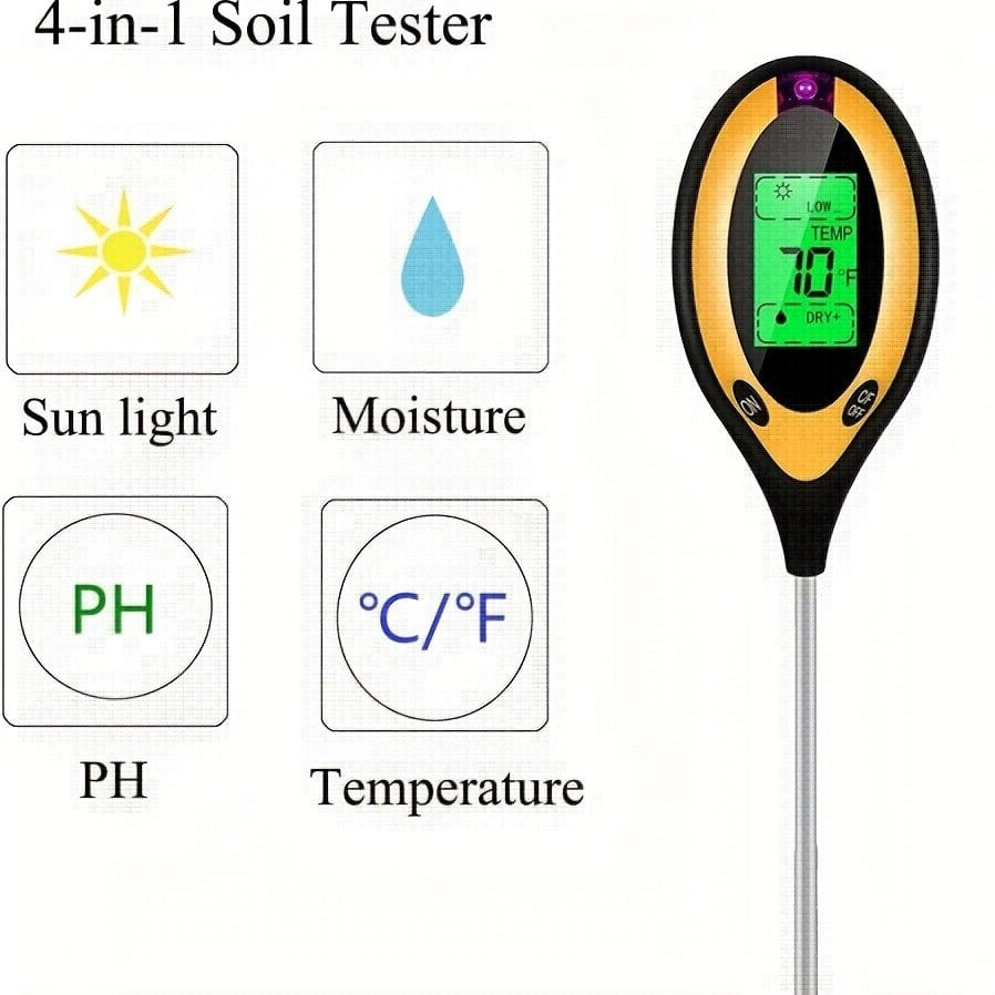 Planet Gates 4 In 1 / Yellow 1pc 4-in-1 Soil Detector Light Temperature Soil Moisture Meter PH Value Soil Tester, Plant & Soil Monitoring