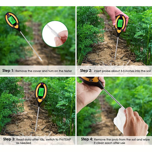 Planet Gates 4 In 1 / Yellow 1pc 4-in-1 Soil Detector Light Temperature Soil Moisture Meter PH Value Soil Tester, Plant & Soil Monitoring