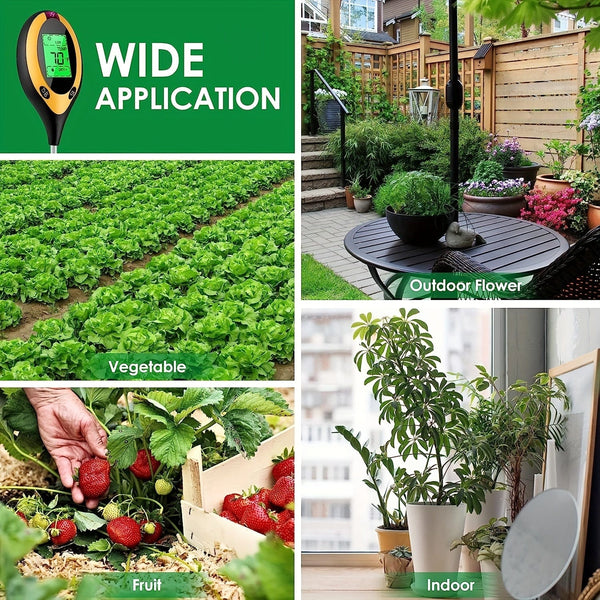 Planet Gates 4 In 1 / Yellow 1pc 4-in-1 Soil Detector Light Temperature Soil Moisture Meter PH Value Soil Tester, Plant & Soil Monitoring