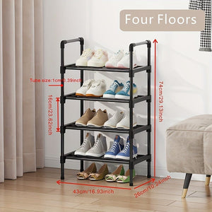 Planet Gates 4 Layers Long 43CM 1pc Multi-Layer Shoe Rack, Shoe Storage Rack, Single Row Free Standing Shoe Rack, Stackable Shoe Partition, Black Shoe Rack, Suitable For Porch, Closet, Bedroom, Corridor, Terrace