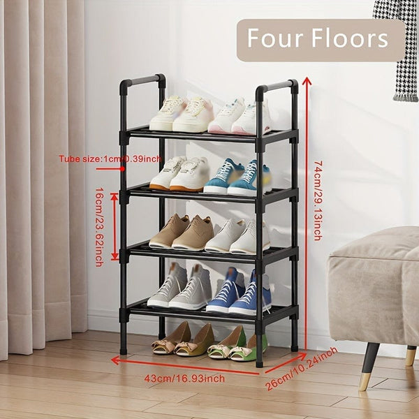 Planet Gates 4 Layers Long 43CM 1pc Multi-Layer Shoe Rack, Shoe Storage Rack, Single Row Free Standing Shoe Rack, Stackable Shoe Partition, Black Shoe Rack, Suitable For Porch, Closet, Bedroom, Corridor, Terrace