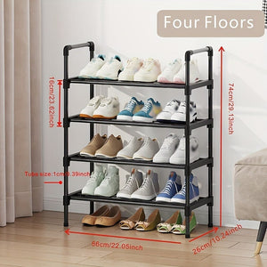 Planet Gates 4 Layers Long 56CM 1pc Multi-Layer Shoe Rack, Shoe Storage Rack, Single Row Free Standing Shoe Rack, Stackable Shoe Partition, Black Shoe Rack, Suitable For Porch, Closet, Bedroom, Corridor, Terrace