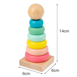 Planet Gates 4 Macaron Rainbow Stacker Wooden Ring Educational Toy Kids Tower Stack Up Blocks Color Shape Game Baby Montessori Toys for Children Gifts