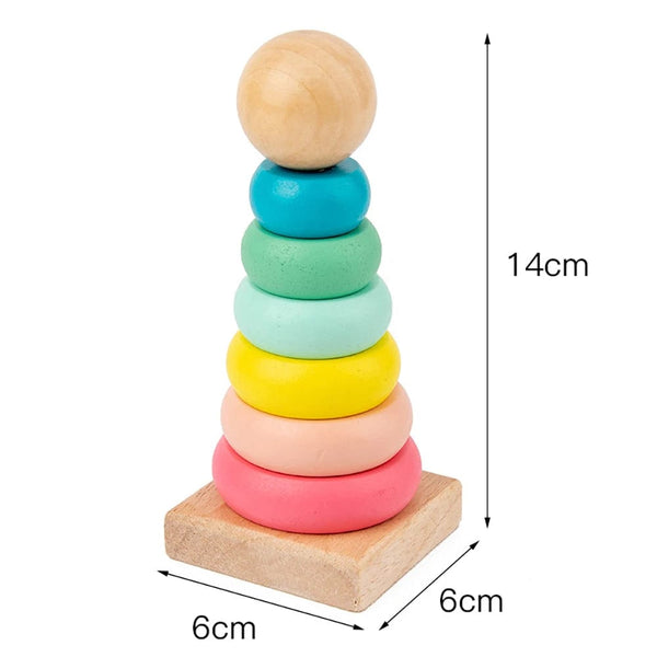 Planet Gates 4 Macaron Rainbow Stacker Wooden Ring Educational Toy Kids Tower Stack Up Blocks Color Shape Game Baby Montessori Toys for Children Gifts