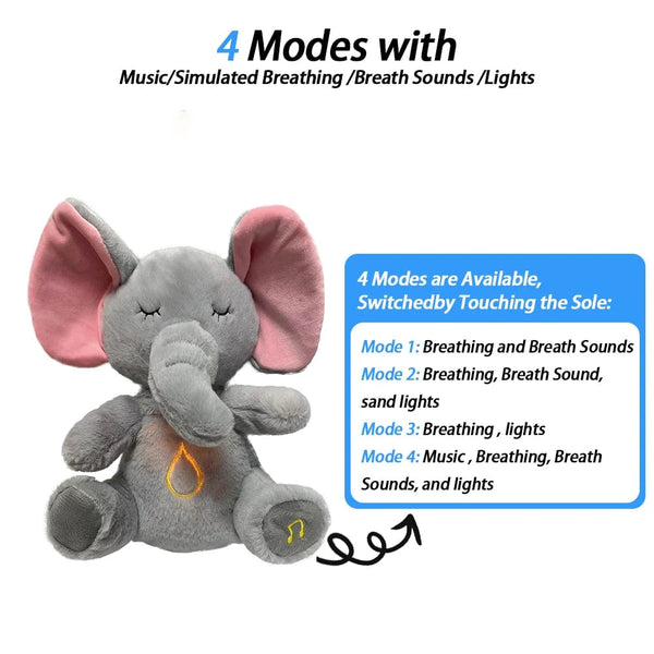 Planet Gates 4 Modes Baby Breathing Soothing Elephant Plush Doll Toy Sleeping Companion Music and Light Doll Sensory Stuffed Toy Kids Gift