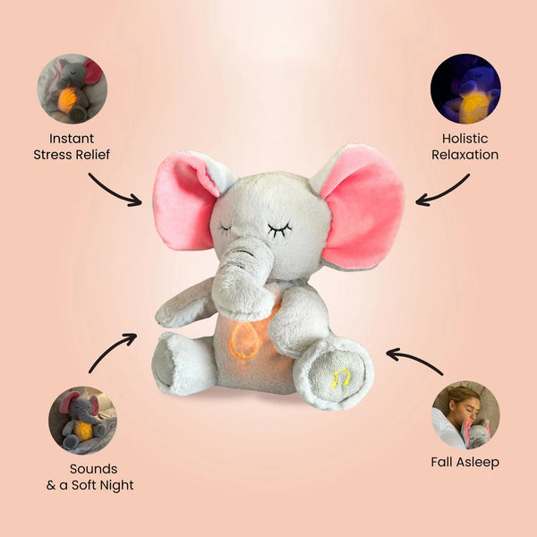 Planet Gates 4 Modes Baby Breathing Soothing Elephant Plush Doll Toy Sleeping Companion Music and Light Doll Sensory Stuffed Toy Kids Gift