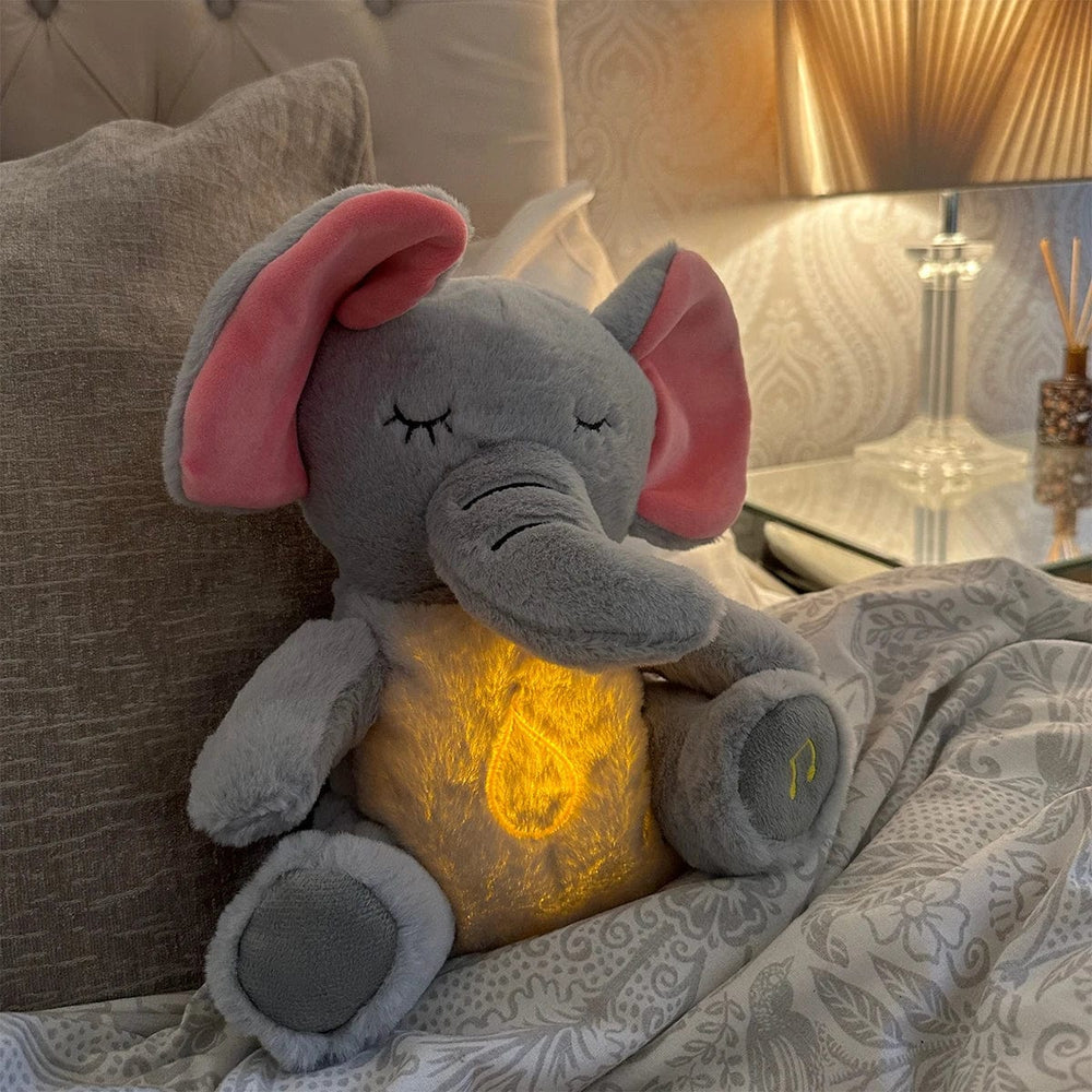 Planet Gates 4 Modes Baby Breathing Soothing Elephant Plush Doll Toy Sleeping Companion Music and Light Doll Sensory Stuffed Toy Kids Gift