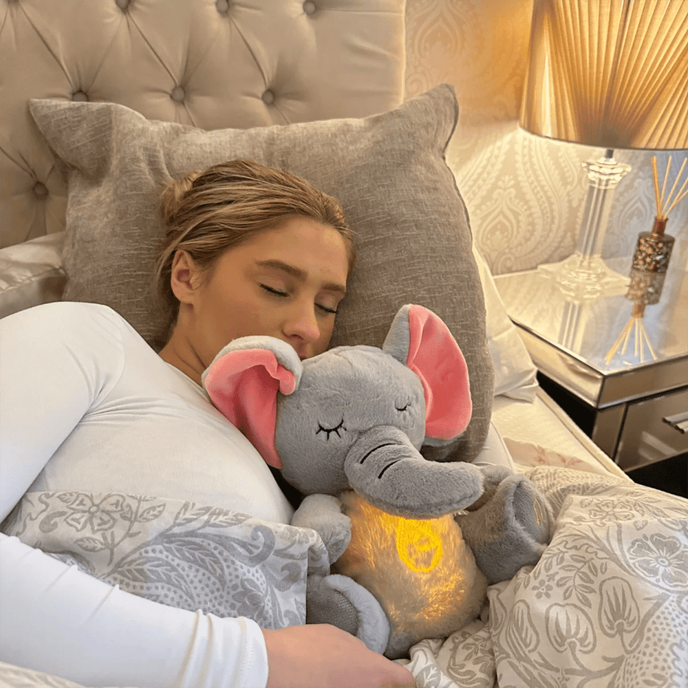 Planet Gates 4 Modes Baby Breathing Soothing Elephant Plush Doll Toy Sleeping Companion Music and Light Doll Sensory Stuffed Toy Kids Gift