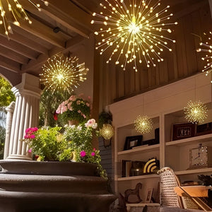 Planet Gates 4 Pack, Suspended Solar Fireworks Light, 240/360/480 Leds Star Burst Light, Outdoor Waterproof, 8-Mode With Remote Control, Fairy Light, Eaves Garden Tree Christmas Decorative Light (Warm White)