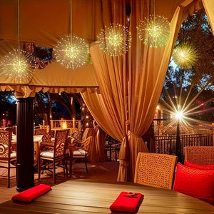 Planet Gates 4 Pack, Suspended Solar Fireworks Light, 240/360/480 Leds Star Burst Light, Outdoor Waterproof, 8-Mode With Remote Control, Fairy Light, Eaves Garden Tree Christmas Decorative Light (Warm White)